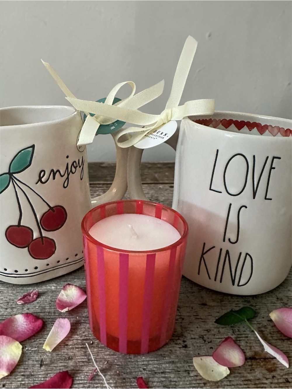 Kate Spade "Made in the Shade"  Candle + Rae Dunn Cherry "Enjoy" Mugs Gift Set